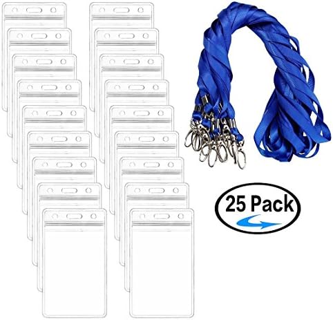 Vertical ID Name Badge Holder with Woven Lanyard- Waterproof Heavy Duty- 25 Pack by ZHEGUI