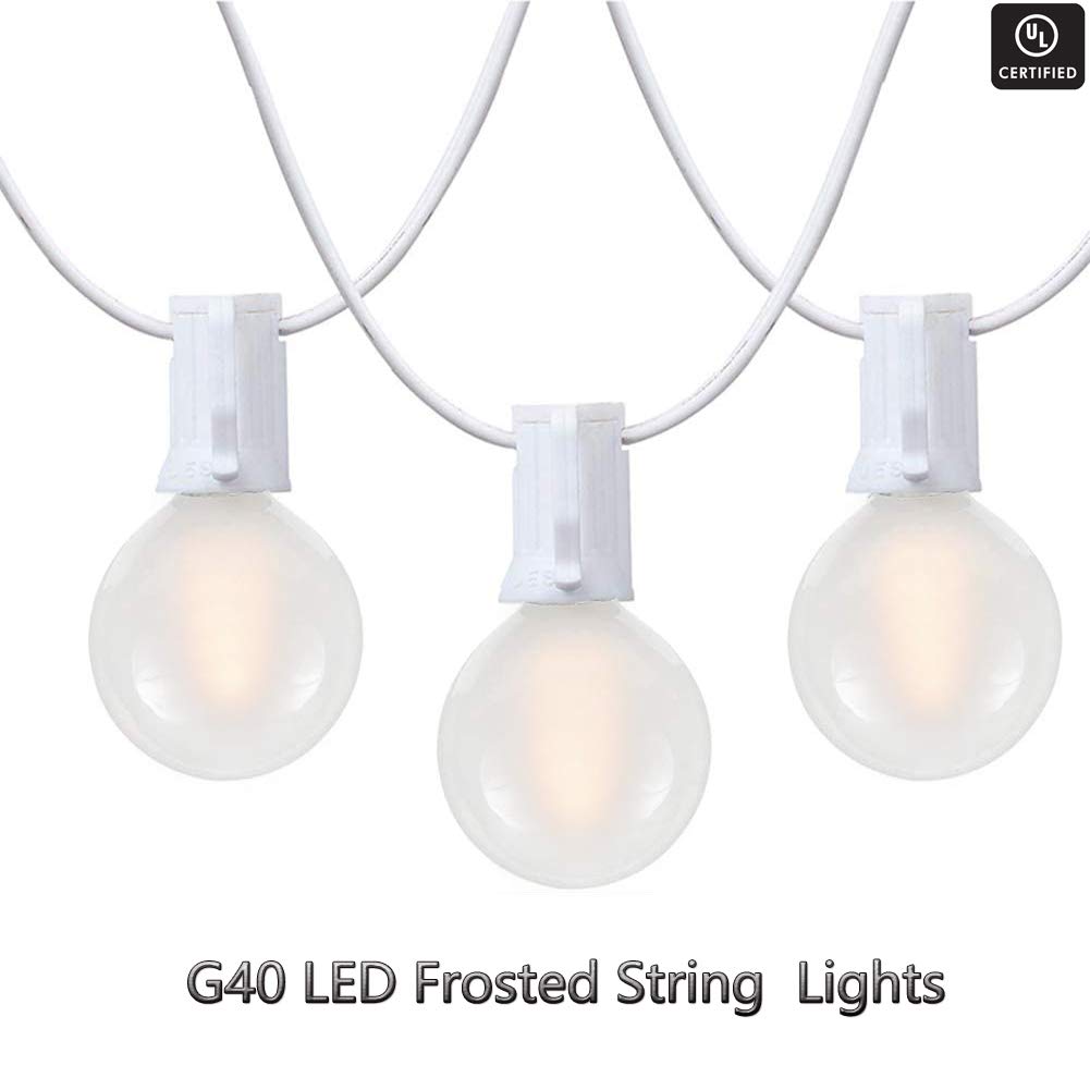25Ft G40 LED Outdoor Christmas Frosted White String Lights with 27 G40 White Pearl Shatterproof Bulbs, Connectable Vintage Christmas Globe Patio Lights for Holiday Wedding Party Café Porch Party-White