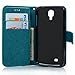 S4 Case,Samsung Galaxy S4 Case - Mavis's Diary Premium Wallet PU Leather Fashion Embossed Floral Butterfly Design Magnetic Flip Cover with Hand Strap Card Holders - Blue Case & Dust Plug & Pen