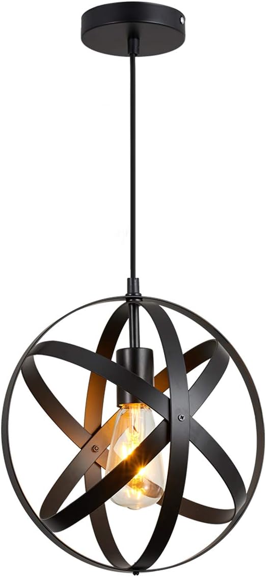Industrial Metal Spherical Pendant Light, Rustic Chandelier Vintage Hanging Cage Globe Ceiling Light Fixture for Kitchen Island Dining Room Farmhouse Entryway Foyer Table Hallway