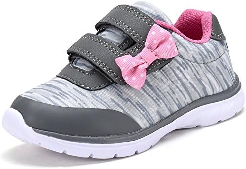 Geers Girls Toddler 1347 Bow Tie Velcro Strap Casual Fashion Sneaker - (9 M US Toddler, Grey/Pink)
