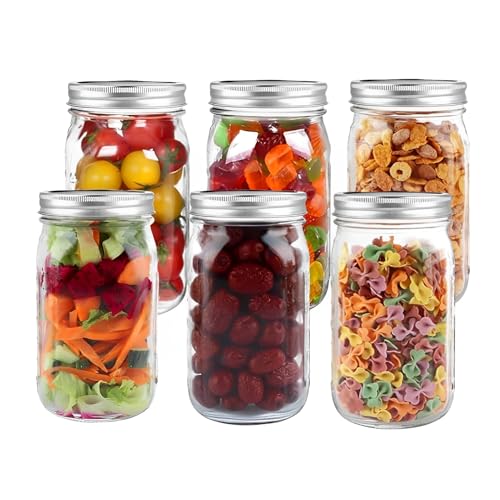 Beauenty Wide Mouth Mason Jars, 6Pack/32Oz/1000ml, Fermenting Jars, With Airtight Lids Sealing Jar, Clear Glass Mason Jar, Food Storage, Meal Prep, Overnight Oats,Fermenting,Pickling,Diy Projects