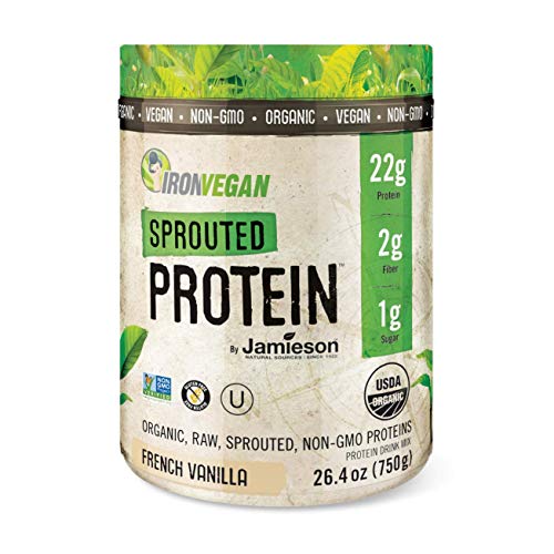 Iron Vegan Sprouted Plant Based Protein Powder by Jamieson (22g), Low Carb Keto Friendly, Vegan
