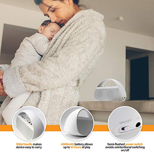 White Noise Machine Baby - Put Your Baby to Sleep w/ 20 Soothing Sounds; Fan, Rain, Ocean, Office & More - Stylish & Modern Design Bluetooth Speaker - Crisp Stereo Sound Matte White