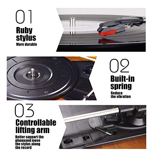 Record Player,Pareiko Turntable 3 Speed Vinyl Record Player with Stereo Speaker MP3 Recording Suitcase Design