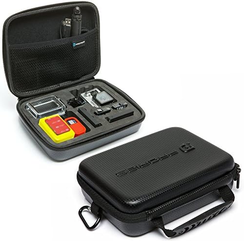 RORIES Carrying Case for GoPro Hero, Session Cameras and Accessories - Ideal for Travel - Water Resistant - Shockproof EVA Foam - Carabiner - Best Protection for Your Investment