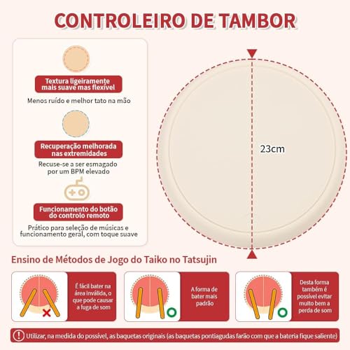 Controle de Tambor Taiko, Taiko para Switch, Taiko para no Tatsujin, Controlador de Tambor Taiko para Nintendo Switch com Baquetas, Compatível com o Sistema de Atualização Online