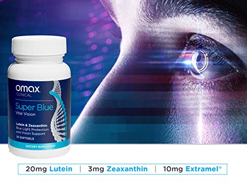 Omax Lutein Zeaxanthin AREDS2 Eye Vitamins, Blue Light Blocking Support, Prevent Macular Degeneration, Eye Health, Lutein 20 MG, Zeaxanthin, Blueberry, SOD Extramel Melon Antioxidant, 30 Softgels