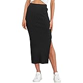 Runcati Women's Bodycon Knitted Pencil Skirts Elastic Split High Waisted Midi Skirt