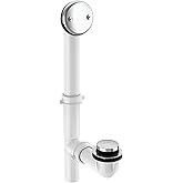 CalcMetal 1-1/2"" White Tubular Bath Drain Kit with Tip-Toe Bath Drain Stopper, Touch-Toe Tub Drain, Tip Toe Bathtub Drain Wa