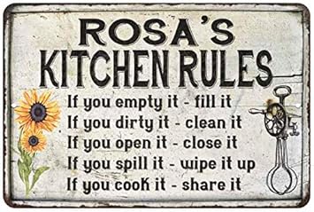 Amazon Com Rosa S Kitchen Rules Chic Sign Vintage Decor 8 X 12 High Gloss Metal 208120032115 Kitchen Dining