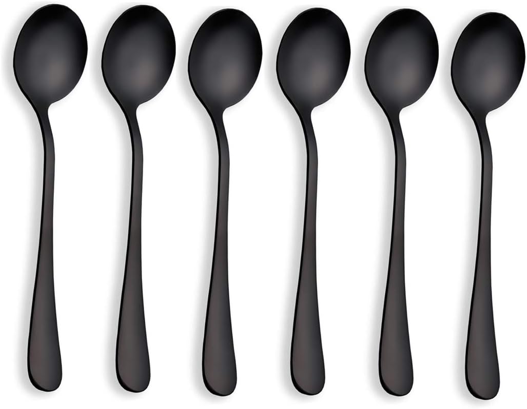 Berglander Cuillères à soupe en acier inoxydable plaqué titane noir, cuillère à soupe couleur