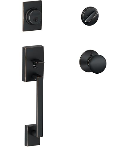 SCHLAGE Addison Single Cylinder Handleset and Georgian Knob, Aged