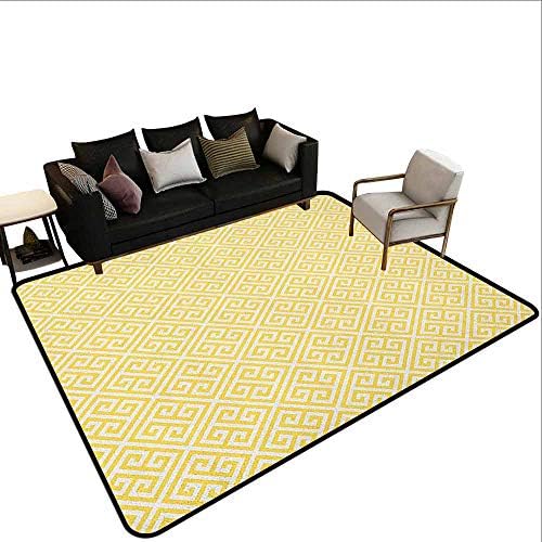 Living Room Carpet Greek Key,Ancient Roman Culture Themed Minimalist Pattern Meander Diagonal Squares Tile, Yellow White