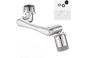 1080 +360 Degree Rotatable Multifunctional Extension Faucet, YRAKOZIN Universal 1440 Swivel Robotic Arm Swivel Extension Faucet Aerator with 2-Way Adjustable Aerator for Kitchen Bathroom - Silver