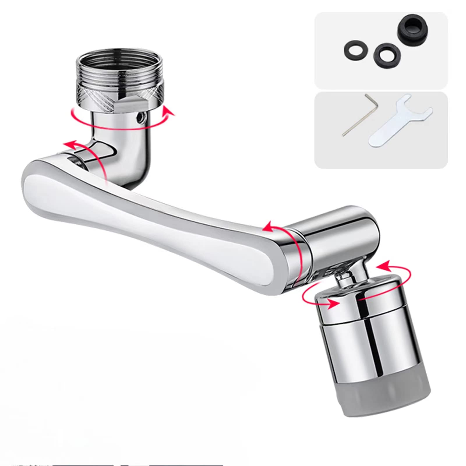 YRAKOZIN TR-EU-SLTPJ1080-YIN Brass Extension Tap with 1440° Rotation, Polished Finish, Two Water Outlet Modes - Silver