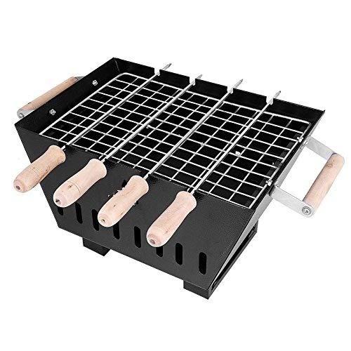 STARVIN Grillz Charcoal Barbeque with 4 Skewers with Wooden Handle, Black, 12 Inch