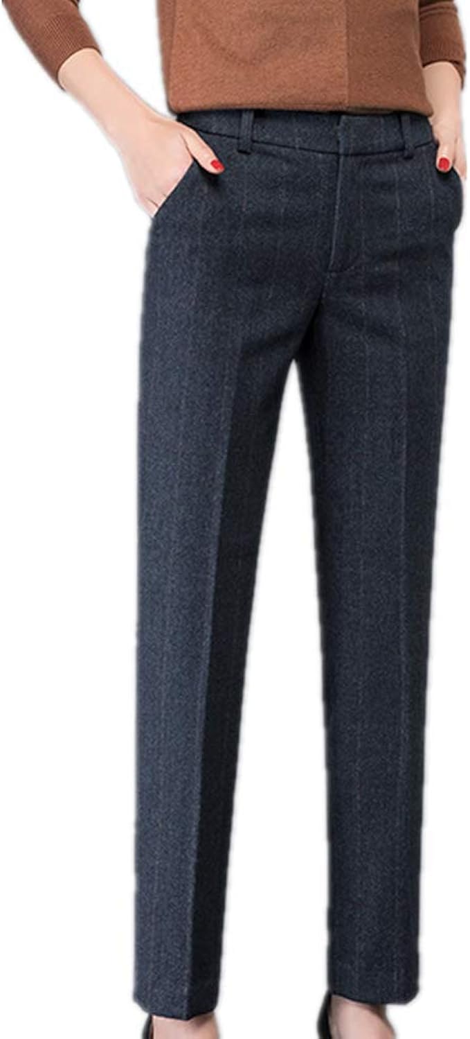 Women's Woolen Pants Autumn and Winter New Thickened Plaid Pants Female