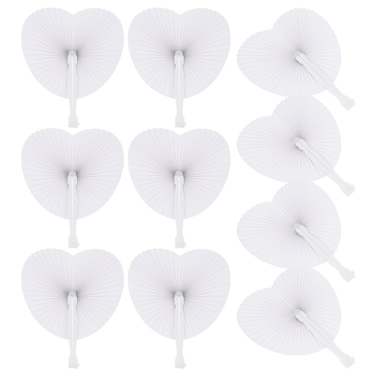STOBOK 48pcs White Paper Fans Wedding Fans Heart Shaped Painting Folding Handle for Wedding Celebration Birthday Party Favors
