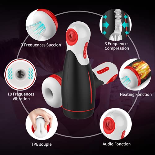 Masturbâteur Homme Succion Électrique, Seekiblizz Appareils Masturbateurs Cup avec 3 Succion 3 Compression 10 Vibration Mode et Audio Heating Fonction USB Chargement Sextoy Pour Homme Adulte Couple