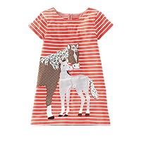 Girls Horse Appliques Cotton Dress Short Sleeve Size 5T