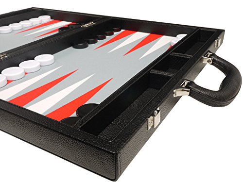 16-inch Premium Backgammon Set - Medium Size - Black Board, White and Scarlet Red Points