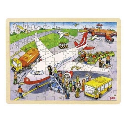 Goki 57544 57544-Einlegepuzzle-Auf dem Flughafen, Mehrfarbig