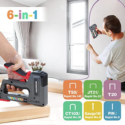 WORKPRO Staple Gun, 6in1, Manual Brad Nailer with 4000 Counts Staples