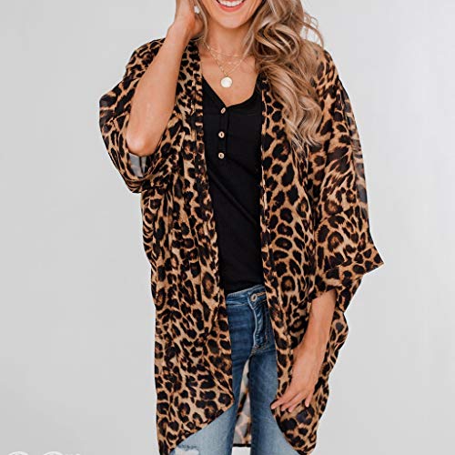Fainosmny Womens Cardigans Fashion Leopard Tops Sexy Beach Cover Ups Short Sleeve Smocks Casual Long Cardigan Kimono Brown