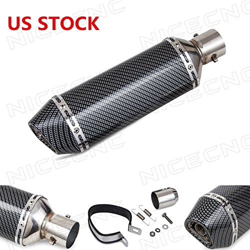 NICECNC Motorcycle Carbon Fiber Exhaust Muffler with Removable DB Killer 38-51mm for Sport/Street Bikes Scooter