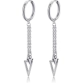 Xusamss Punk Jewelry Stainless Steel Huggie Hinged Earrings Spike Triangle Dangle Drop Earrings