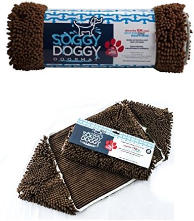 Soggy Doggy 2 Item Bundle: Super Absorbent Pet Door Mat (Dark Chocolate, No Bone) and Matching Super Shammy Dog Towel (Dark Chocolate)