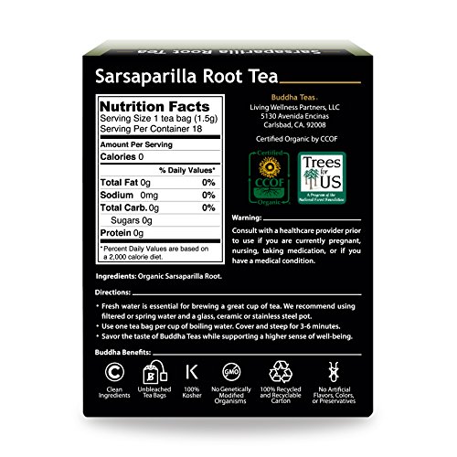 Buddha Teas Organic Sarsaparilla Root Tea, 18 Bleach Free Tea Bags - Caffeine Free, Supports Healthy - //coolthings.us