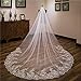 U-Hotmi Wedding Veil Cathedral Bridal Veil for Women Lace Sequins 1 Tier Long Wedding Bridal Veil, White