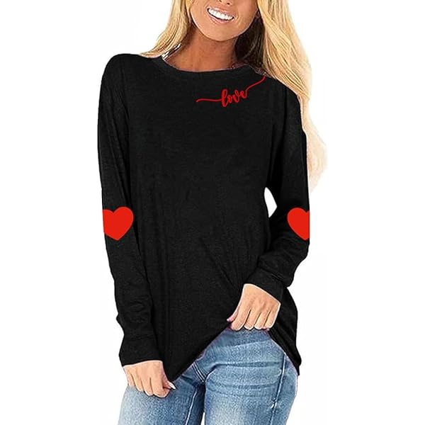 Ivay Womens Heart Printed Long Sleeve Tops Tee Shirts at Amazon