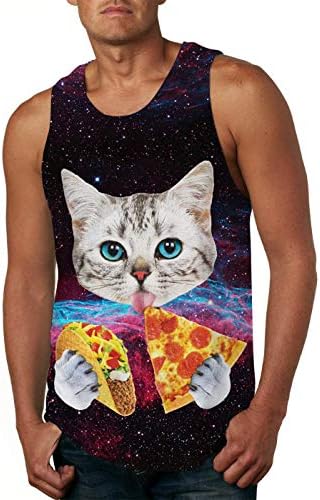 Cutemefy Men's All Over Print Sleeveless Tank Top Casual Sport Gym Vest Shirt