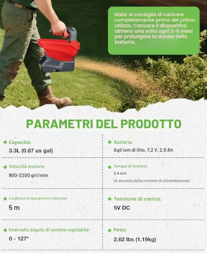 Shall Universal Rechargeable Battery Seeder, 7.2 V Electric Fertilizer Spreader, Suitable for Road Salting, Snow Removal and Sowing, Battery and Charger Included