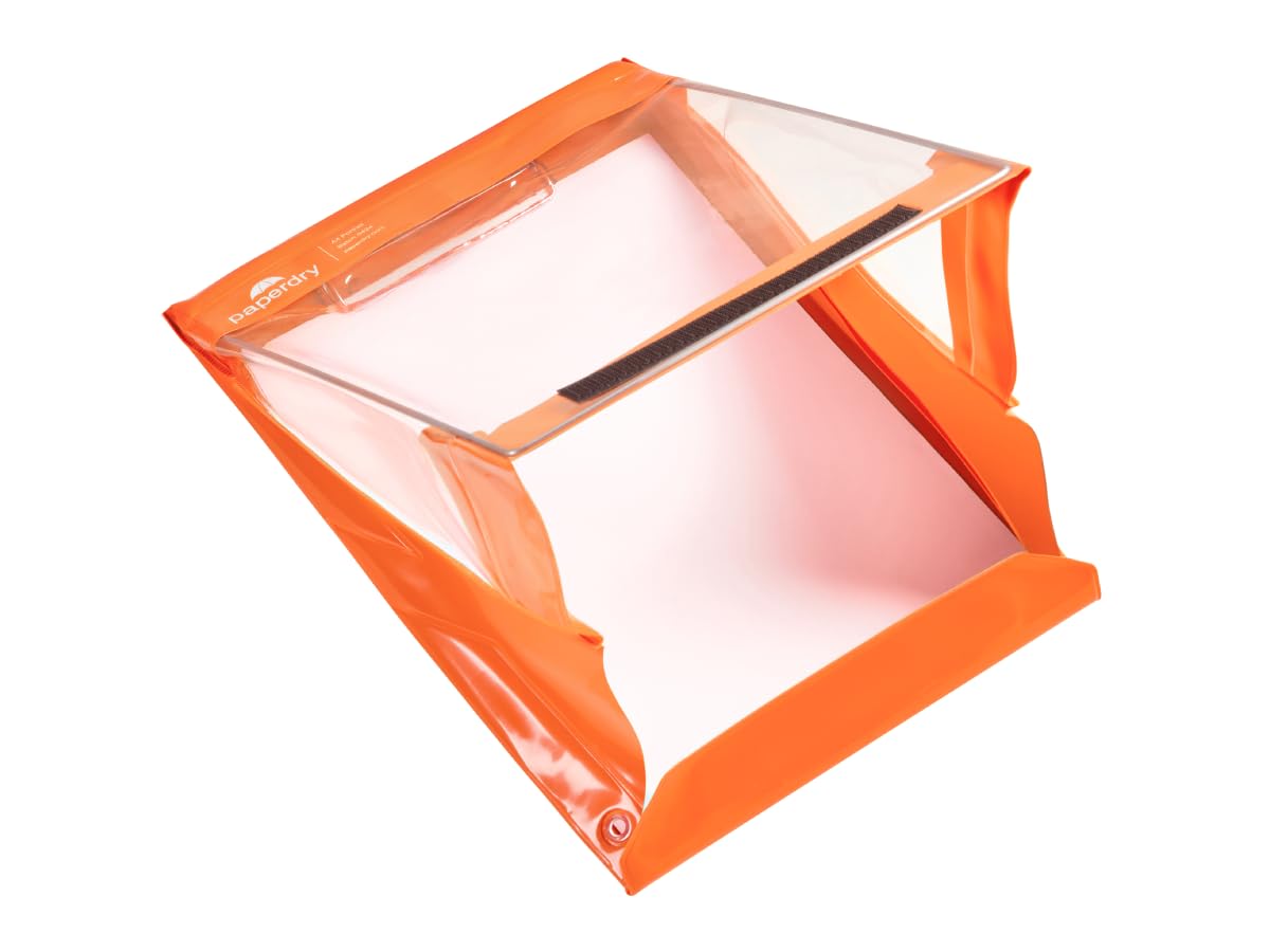 Waterproof Clipboard A4 Portrait by Paperdry, Orange, Superior PVC Plastic with Cold Protection, Outdoor Covered Clip Board with Storage, A4 Waterproof Document Holder