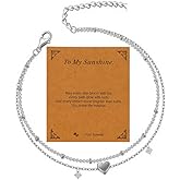 Elegant Waterproof Anklet Set for Women 925 Silver Plated with CZ Crystals heart-shaped Charm Adjustable Dainty Chain Foot Jewelry Trendy Everyday Wear or Vacation Gift for Her Mom Wife Girlfriend