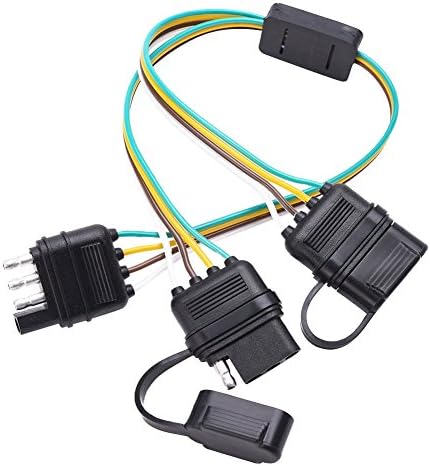 QUNQI STAR Trailer Wire Harness - 4 Pin 4 Way Flat Y-Splitter Adapter Trailer Harness with CAPS for LED Tailgate Light Bar and Trailer Lights - Plug &amp; Play
