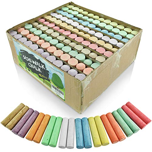 Sidewalk Chalk Set - Pack of 120 Multi-Color Jumbo Street Chalks - 10 Bright & Cheerful Colors - Nontoxic, Washable Tapered Chalks for Teachers and Schools - 1 x 4 Inches