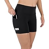 Tough Mode Women High Rise 5" Super Soft Athletic Shorts Pockets Bike Fitness Workout Running Yoga Tummy Control