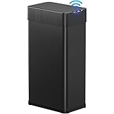 TLSUNNY 13.2 Gallon Automatic Trash Can, Stainless Steel Motion Sensor Garbage bin, Smart Trash Can W/Butterfly Lid, Bag Retainer Ring and Display Light for Living Room,Kitchen,Office (Black, 50L)