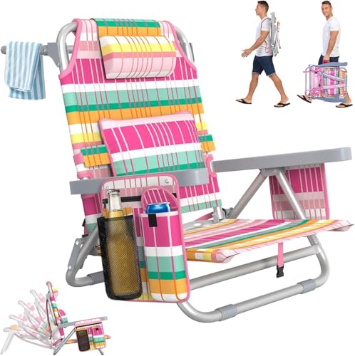 Suteck Beach Chair, Adjustable 5-Position Backpack Beach Chairs for Adults Kids…