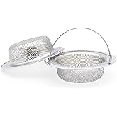 2 Pack Premium 304 Stainless Steel Kitchen Sink Strainer with Holes on The Sides, Kitchen Sink Drain Strainer with Handle, Sink Strainer Basket with Wide Rim 4.33”, Sink Stopper