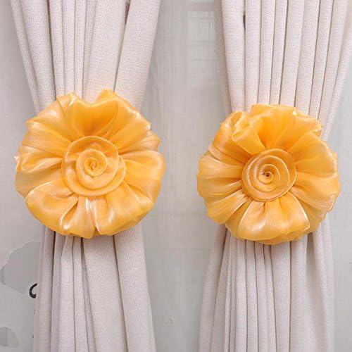 US OFTENBUY LIMITED 1Pair Window Curtain Tieback Rose Flower Tie Back With A Superior Finish Soft And Smooth Fabric Yellow