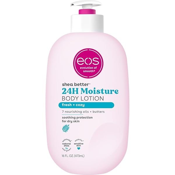 EOS SHEA BETTER BODY LOTION, FRESH & COZY, 24-HOUR MOISTURE SKIN CARE, LIGHTWEIGHT & NON-GREASY, NATURAL SHEA, VEGAN, 16 FL OZ