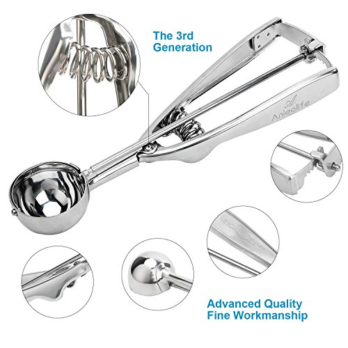 Anleolife 1.5-Tablespoon Stainless Steel Medium Cookie Scoop, Bonus with 2 Spoons, LIFETIME Guarantee