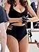 GWELL Women's 2PCS Plus Size High Waist Push Up Padded Strappy Swimsuits Bikini, US 8-10 (Tag XXL), Black