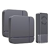 Wireless Doorbell Grey, 2 Plug in Waterproof Doorbell Kit, Best Cordless Door Ch